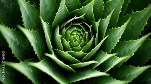 The spiraling pattern of an Aloe Vera plant, capturing the beauty and symmetry of nature. photo