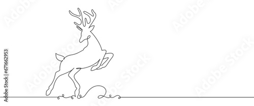 Deer isolated on white background. One line continuous deer. Line art outline vector illustration.