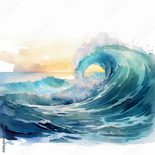 small wave in ocean watercolor style Illustration
