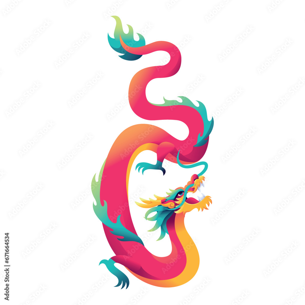 Obraz premium Vector Chinese Traditional Dragon Art Deco Illustration Isolated