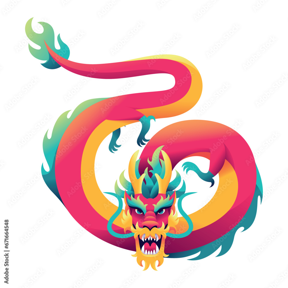 Fototapeta premium Vector Chinese Traditional Dragon Art Deco Illustration Isolated