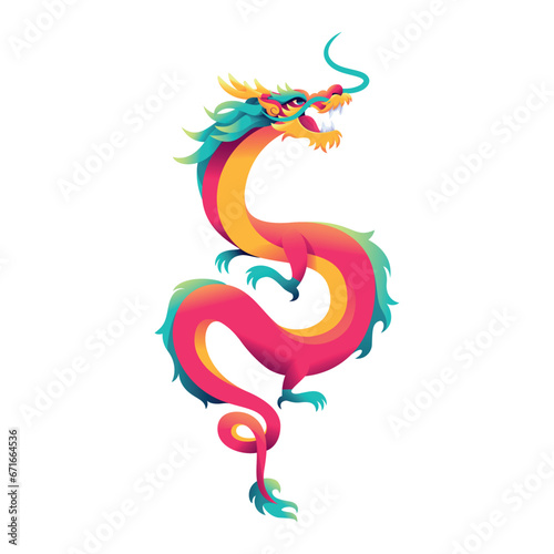 Vector Chinese Traditional Dragon Art Deco Illustration Isolated