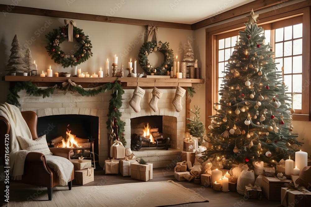 fireplace with christmas tree and decorations fireplace with christmas tree and decorations