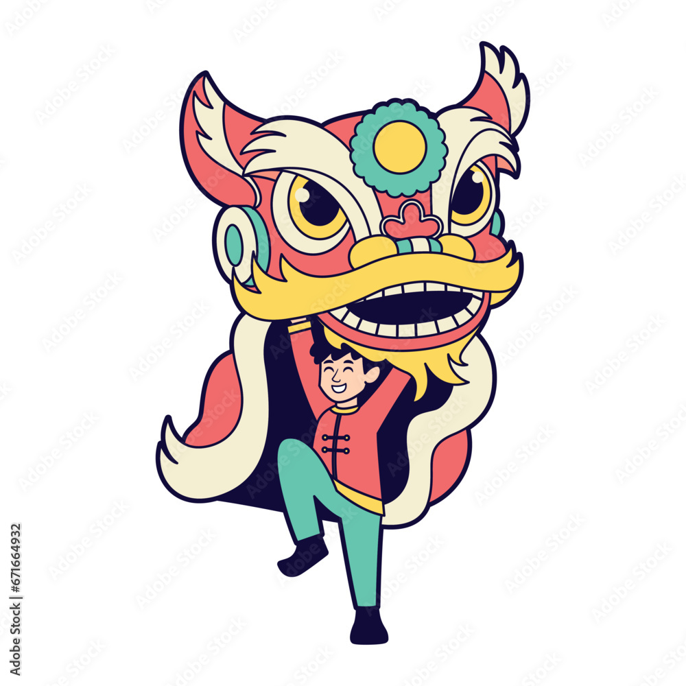 Vector Chinese New Year Lion Dance Illustration Isolated