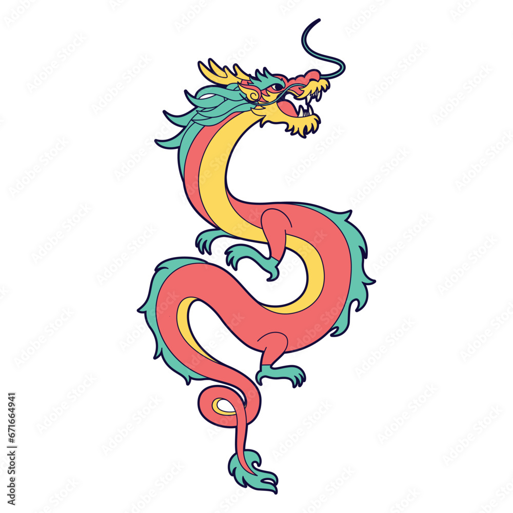 Fototapeta premium Vector Chinese Traditional Dragon Illustration Isolated