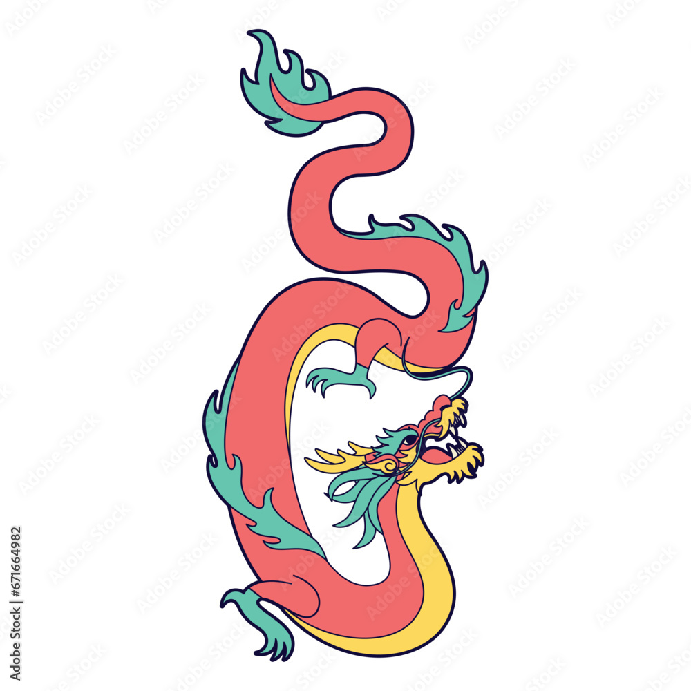 Fototapeta premium Vector Chinese Traditional Dragon Illustration Isolated