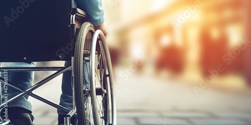 close-up of a man in a wheelchair against a blurred background photo