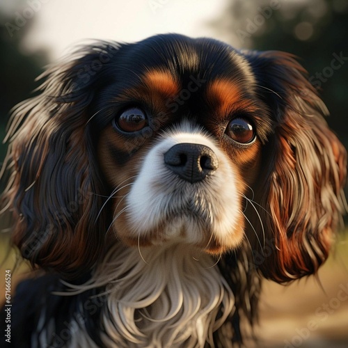Photo AI generated illustration of a black and white cavalier king charles spaniel