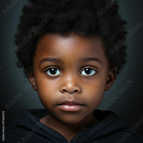 AI generated illustration of A young African American child with wide eyes photo