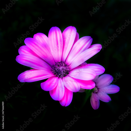pink African daisy on a black background