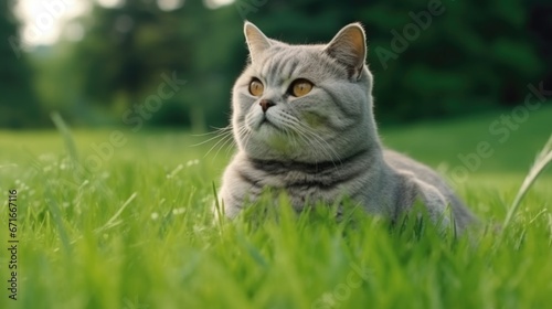 Wallpaper Mural The cat looks to the side and sits on a green lawn. Torontodigital.ca