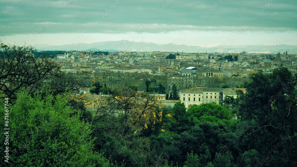 Cityscape of Rome from hill, Italy