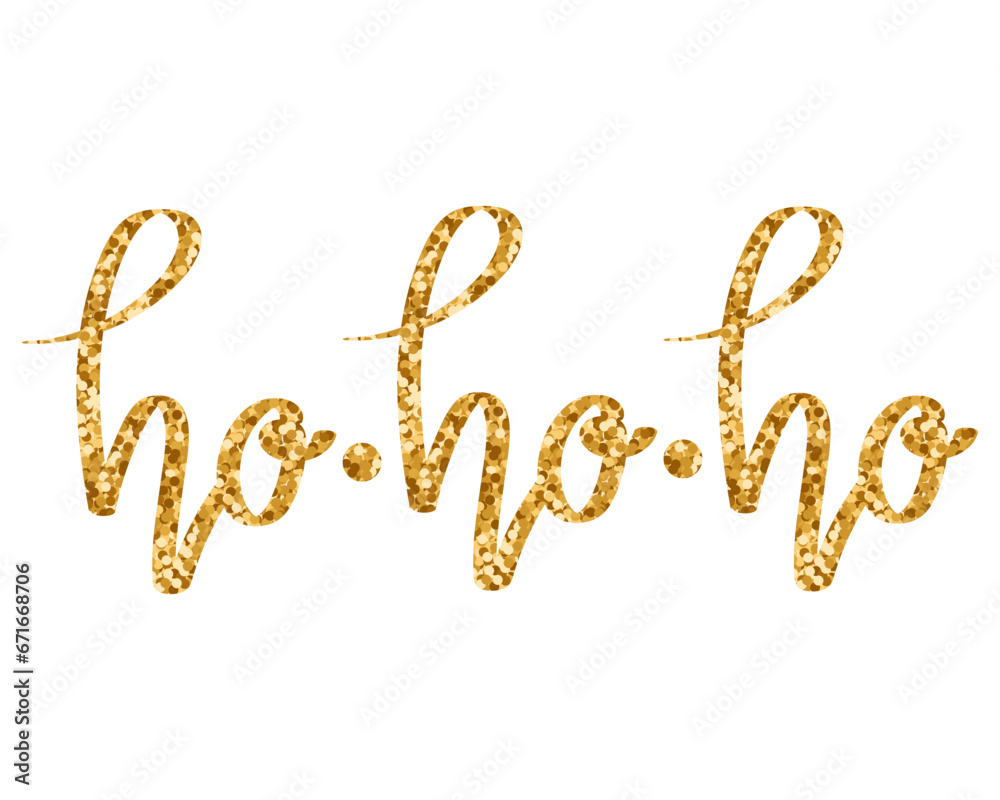 Ho-ho-ho. Lettering. Golden glitter. Calligraphic handwritten inscription, quote, phrase. Festive print, postcard, poster, typographic design. Ho-ho-ho. Lettering. Golden glitter. Calligraphic handwritten inscription, quote, phrase. Festive print, postcard, poster, typographic design.