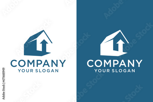 real estate company house logo. Geometric Linear Style Blue House Symbol isolated on White Background. Can be used for architectural building construction
