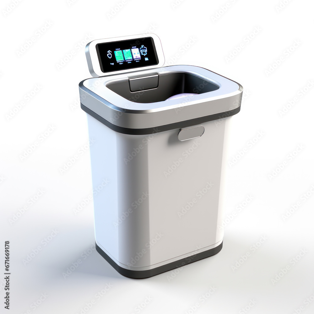 Smart waste basket. Electronic gadget for the home on white background Smart waste basket. Electronic gadget for the home on white background