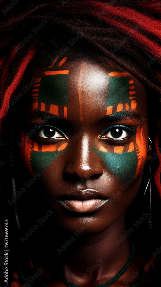 Close-up portrait of a beautiful african american woman with painted face generativa IA