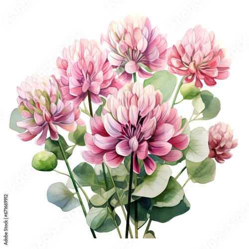 watercolor illustration of pink clover flowers clipart