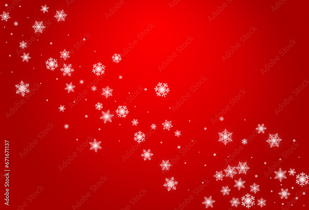 Silver Snowfall Vector Red Background. Holiday