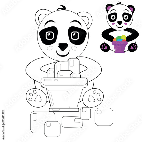 Coloring book with a hint for kids. Baby Panda.
