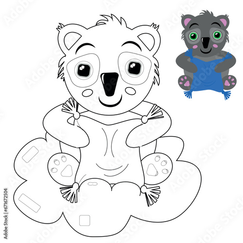 Coloring book with a hint for kids. Baby Koala.