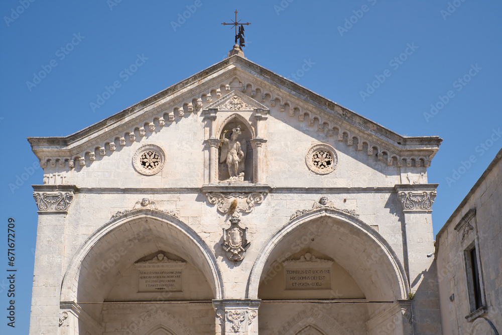 Detailed view of the Sanctuary of Saint Michael in the town of Monte Sant Angelo in the Puglia region of southern Italy