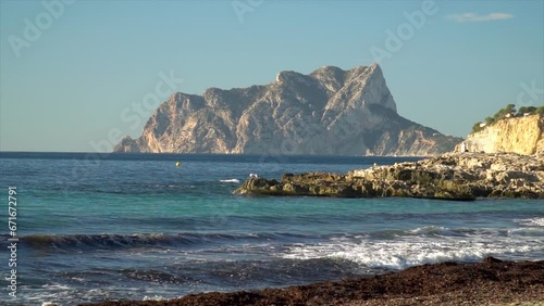 Mediterranean sea, Calpe rock over the horizon in the morning.