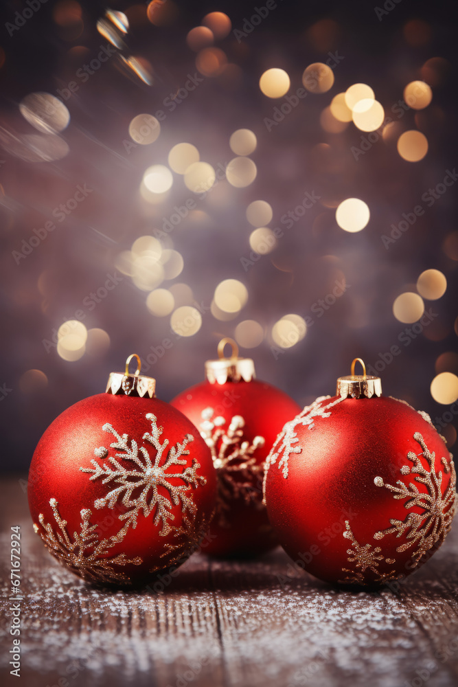 Christmas card background with red baubles and snowflakes Christmas card background with red baubles and snowflakes