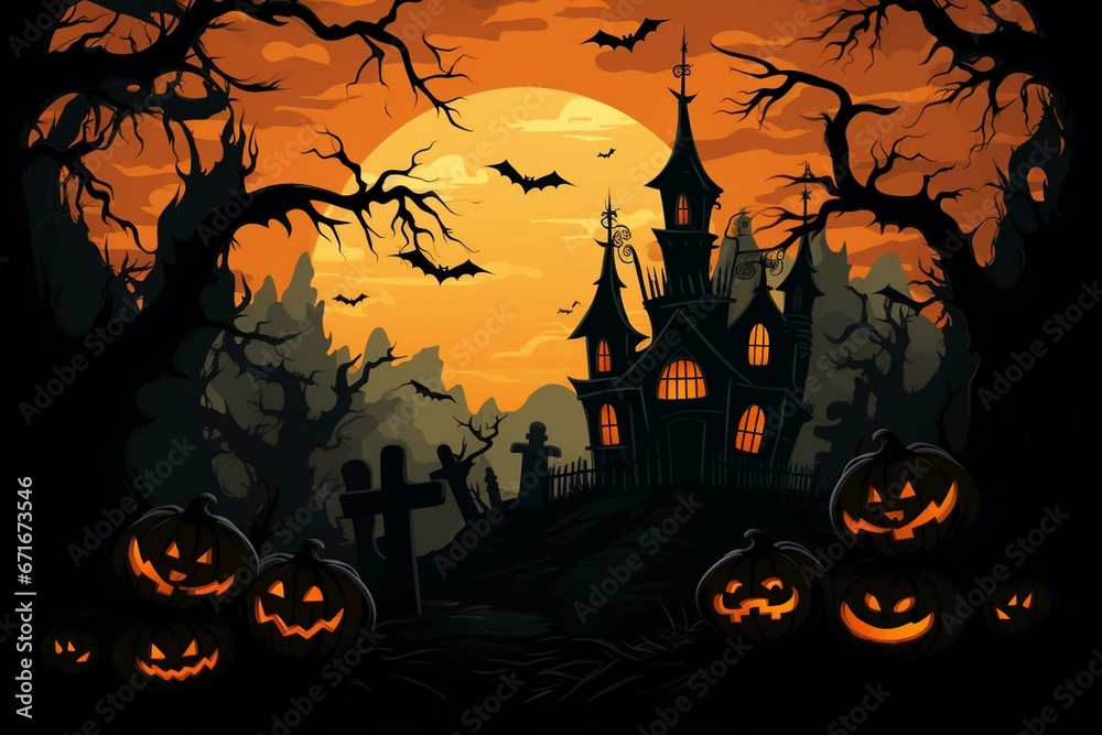 Illustration depicting Halloween theme for use as wallpaper or background. Generative AI