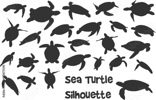 set of sea turtle silhouette