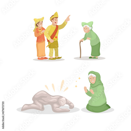 Malin Kundang Indonesian Folklore Story Character Set Cartoon illustration Vector
