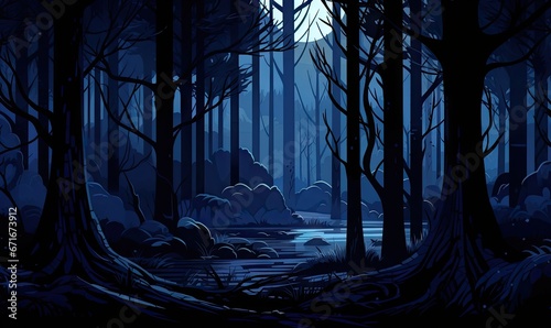 dark forest scene with trees in the background Generative AI