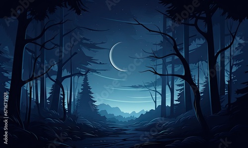 dark woods at night with trees Generative AI © SKIMP Art