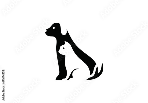 dog and cat logo design. pet care negative space concept element symbol vector illustration.