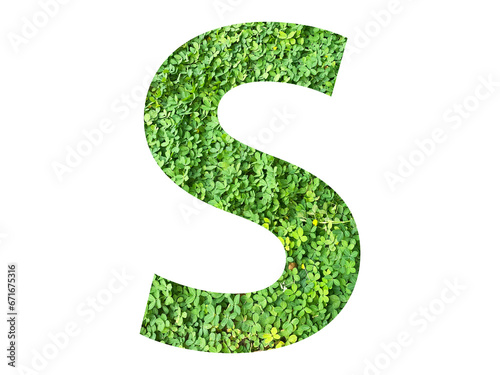 S shape made from green grass isolated on transparent background, suitable for template go green concept, PNG