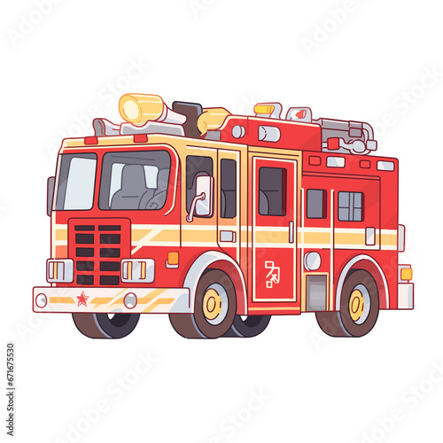 Fire department, fire truck on transparent background. Tool used by firefighters to put out fires. Graphic resources.