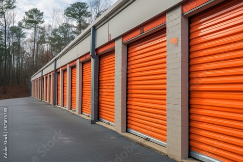 Facility with storage units located outdoors. Generative AI photo