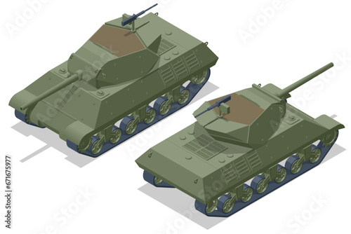 Isometric USA Tank, tank destroyer M10 Wolverine. Self-propelled artillery. Armoured fighting vehicle designed for front-line combat, with heavy firepower