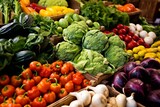 Vibrant variety of farm-fresh veggies in a market. Generative AI