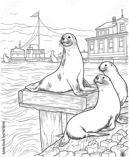 sea lions coloring page for adults