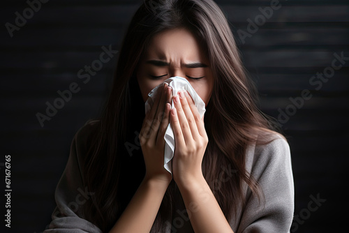 woman cover her nose and mouth for cough or sneez