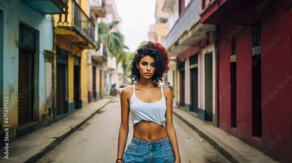 Porträt einer wunderschönen Frau in Havanna, Cuba. Generiert mit KI