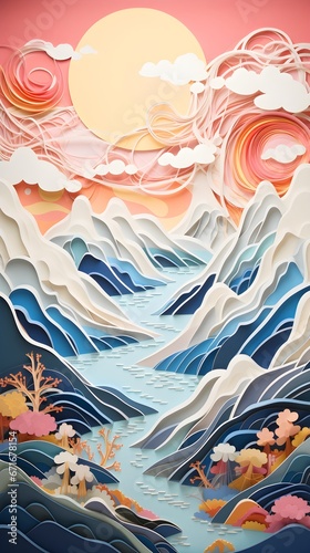 Captivating Paper Art Scene of Clouds and Nature Wonders