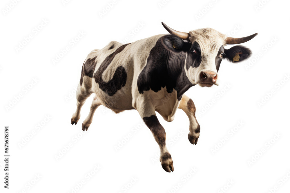 Fast running cow isolated on white