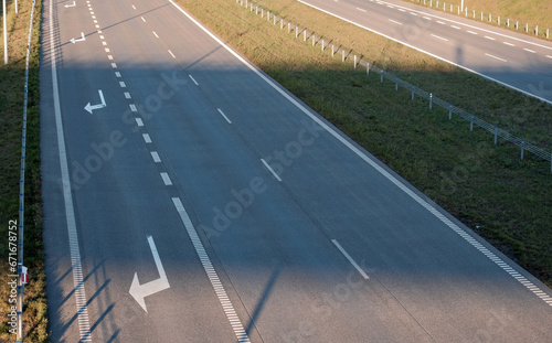 Quality of The Asphalt on European Autobahn. Road Surface Quality Example With Lane Marking