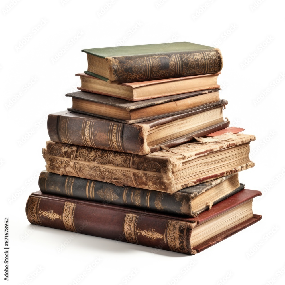 A stack of old books sitting on top of each other. Clipart on white background. A stack of old books sitting on top of each other. Clipart on white background.