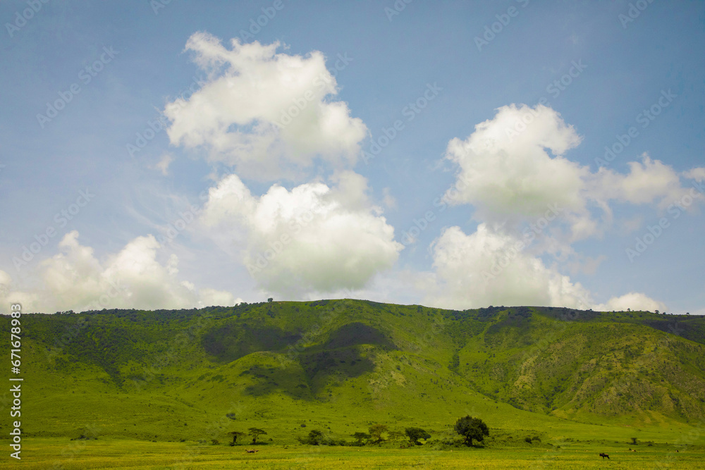 African landscape Tanzania with trees, mountains. African landscape Tanzania with trees, mountains.