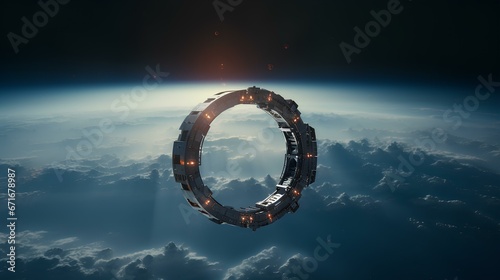 Fototapeta Naklejka Na Ścianę i Meble -  heaven, Sci-fi, orbit, ring, space station. generative AI