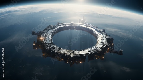 Fototapeta Naklejka Na Ścianę i Meble -  heaven, Sci-fi, orbit, ring, space station. generative AI