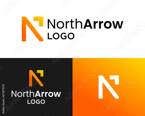 Letter N monogram arrow positive moving success business logo design.

