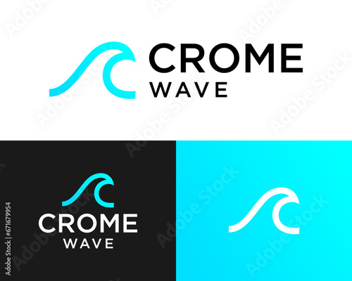 Letter C monogram ocean waves beach swimming diving logo design.